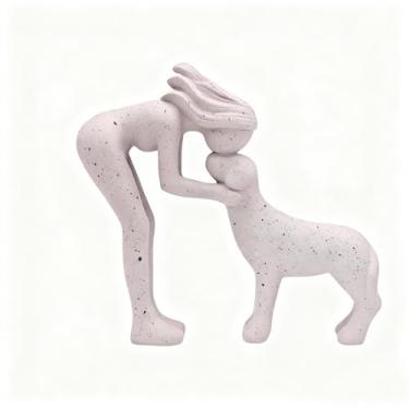 Imagem de Poranlem Estátua minimalista fofa para mulheres e cães, decoração de casa, decoração de prateleira, detalhes estéticos para sala de estar, escultura pequena para estante de livros e exibição de