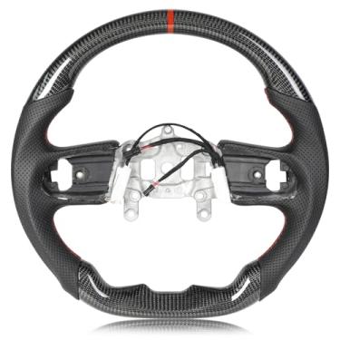 Imagem de TESFEEL Volante Aquecido, Volante De Fibra De Carbono, Luxuosa Função Aquecida Para Jeep Wrangler Jl 2018-2024, Couro Perfurado Nappa, Fundo Plano Em Forma De D, Compatível Com Jl/Jlu/Jt 2018-2024