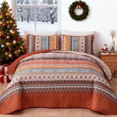 Imagem de Conjunto de edredões WONGS BEDDING Boho Queen Size Burnt Orange 3 peça