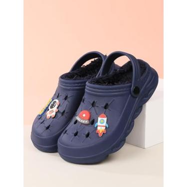 Imagem de Tamancos infantis forrados com lã – Pantufas quentes de inverno de pelúcia com orifícios respiráveis, presentes perfeitos de Natal e aniversário, Azul 2, 11-11.5 Little Kid