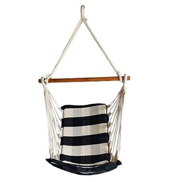 Imagem de Cadeira De Balanço Suspensa Rede De Teto Varias Cores preto Com Branco Xadrez