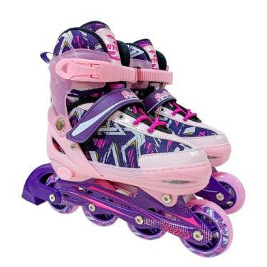 Imagem de Patins Inline Play Ajustável Unitoys 4 Rodas Com Freio e Suporta até 6