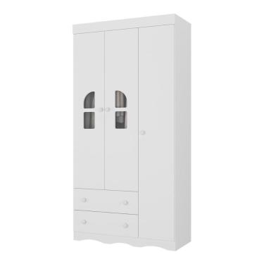 Imagem de Guarda-roupa Infantil 92cm Com Vidro 3 Portas E 2 Gavetas Liz Multimóveis MP4513 Branco