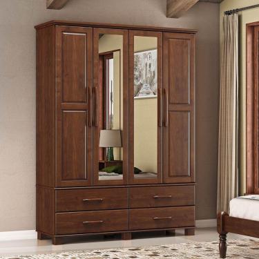 Imagem de Guarda-roupa Bipartido 4 Portas 4 Gavetas Café Ouro Madeira Pinus - Finestra