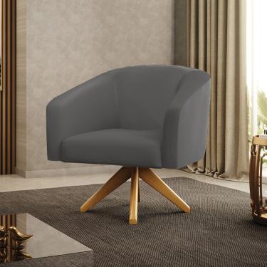 Imagem de Poltrona Sala Decorativa Stella Base de Madeira Giratória Sintético Grafite D03 - D'Rossi