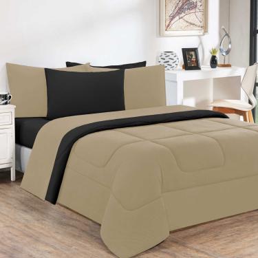 Imagem de Kit Edredom Malha 100% Algodão Gran Moratta 3 Peças Casal - Avelã/Preto