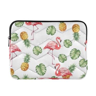Imagem de Capa para laptop 13, 13,3, 14 polegadas, flamingos, abacaxis, folhas verdes, branca, à prova de choque, capa protetora para notebook, pasta, bolsa de transporte
