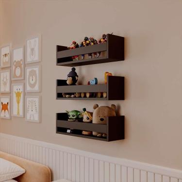 Imagem de Kit 3 Prateleiras Porta Brinquedos Preta 50 x 12cm Suporte Invisivel