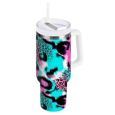 Imagem de ODAWA Copo grande com isolamento de parede dupla, copo isolado de aço inoxidável com alça e canudo