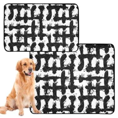 Imagem de Tapete reutilizável para animais de estimação com design abstrato preto e branco para cães, tapete impermeável para gaiola de cachorro, almofada absorvente para parto, médio + grande, conjunto de 2