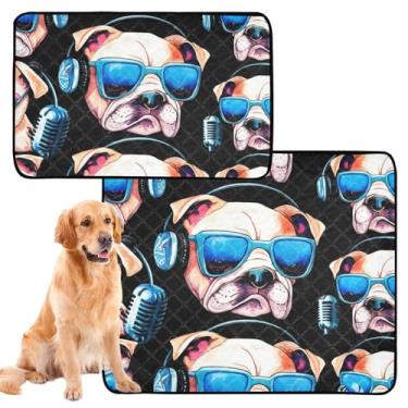 Imagem de Almofadas de xixi laváveis para animais de estimação, engraçadas, legais, buldogue preto, reutilizável, absorvente para filhotes, tapete impermeável para gaiola de cachorro, fofo, médio + grande