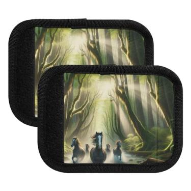 Imagem de Cavalos correndo em Forest River, alça de bagagem, envoltório antiderrapante, capas protetoras de bagagem, marcadores de bagagem para viagem no aeroporto, mala de viagem, mala, carrinho, pacote com 2