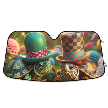 Imagem de Tartarugas fofas usam chapéu pára-brisa carro para-sol refletor UV auto janela frontal sombra solar protege seu carro