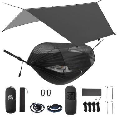 Imagem de Hamaca de Camping Miztli con Red Espaciosa y Correas para Árbol