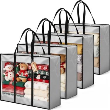 Imagem de VERONLY Bolsa de armazenamento de guirlanda de Natal de 61 cm, 4 pacotes, recipiente de armazenamento de grinalda de tecido Oxford resistente 600D, sacos transparentes para mudança com alça reforçada