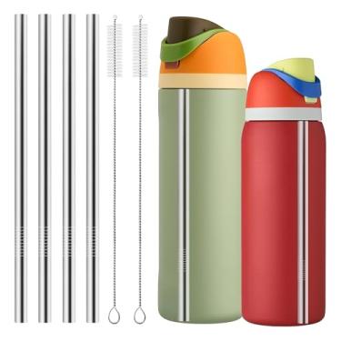 Imagem de Canudos de substituição reutilizáveis de aço inoxidável para garrafa de água Owala (4 peças) - Compatível com garrafas Owala de 680 g/947 ml, inclui 2 escovas de limpeza de palha, acessórios de canudo