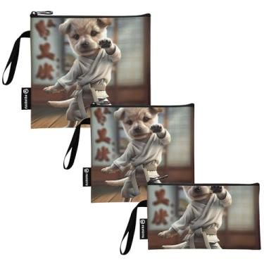 Imagem de TSENQUE Cute Dog Karate Pose reutilizável sanduíche e lanche sacos com zíper segurança alimentar lancheira lavável para escola, escritório, viagem, trabalho (pacote com 3)