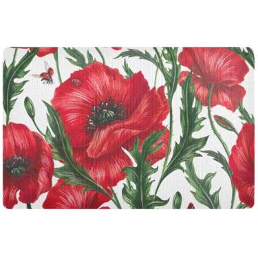 Imagem de TSENQUE Tapete de porta personalizado com flores de papoulas vermelhas, tapete engraçado para outono ao ar livre, decoração de varanda, tapetes internos para entrada de casa 81 x 50 cm