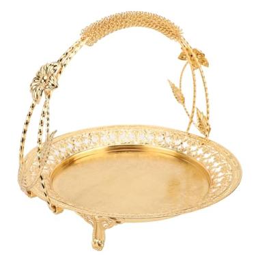 Imagem de TOPINCN Bandeja de Frutas retrô, Travessa de Metal para Servir chá, Prato Redondo, Bandeja de Servir Estilo Europeu Com Alça para Lanches de café, Linda Decoração de de chá para