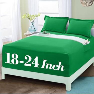 Imagem de Mocassi Lençol com elástico luxuoso 1800 premium de qualidade de hotel – Ultramacio, microfibra resistente a vincos, bolso extra profundo de 45 a 60 cm, lençol com elástico, solteiro, GG, verde-royal
