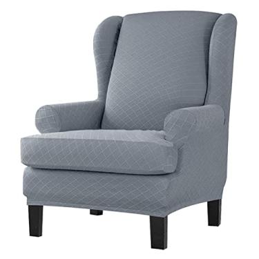 Imagem de Capas de poltrona, 2 peças, capas de cadeira de asa elástica, capas de elastano, capas de sofá com encosto de asa antiderrapante, protetor de móveis para sala de estar, cinza claro