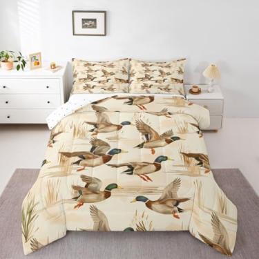 Imagem de jejeloiu Conjunto de edredom casal, pato selvagem, para crianças, meninos, meninas, animais selvagens, decoração de quarto de microfibra, 3 peças com 2 fronhas
