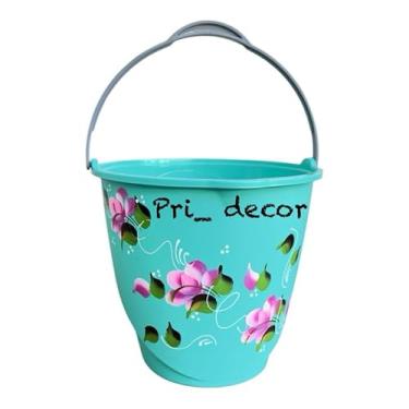 Imagem de Balde decorativo de 8 litros com alça, balde decorativo(Azul tifany)