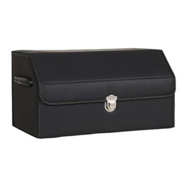 Imagem de JZAHYUK Caixa de armazenamento de couro organizador de porta-malas para porta-malas SUV Sedan, caixa de armazenamento dobrável de couro com tampa (preto 53 cm C x 31 cm L x 30 cm A)