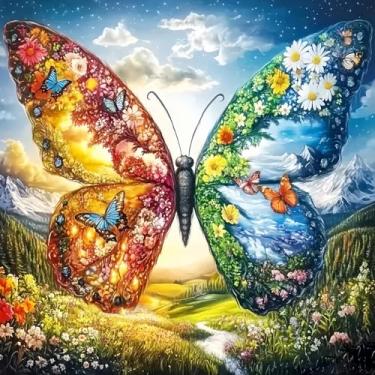 Imagem de wavaiov Kits de arte de diamante borboleta para adultos, kits de pintura de diamante de paisagem DIY 5D para iniciantes, tinta redonda completa da Diamonds Dot Gem Art and Crafts, decoração de casa 35