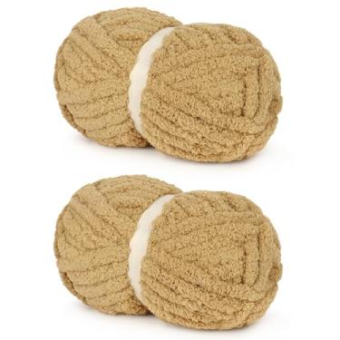 Imagem de Fio de chenille grosso marrom para tricô fácil de crochê, super volumoso macio de pelúcia quente e fofo para cobertores, fios de chenille grandes e grossos para iniciantes (2 peças, 28 jardas/227 g