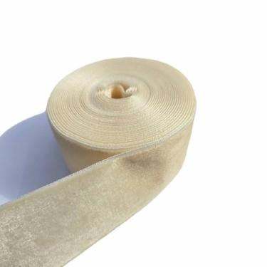 Imagem de FAYADA Fita de veludo bege de 3,8 cm para decoração de guirlanda de Natal, ornamentos artesanais, embrulho de presente e fabricação de laços (bege, 3,8 cm a 5 jardas)
