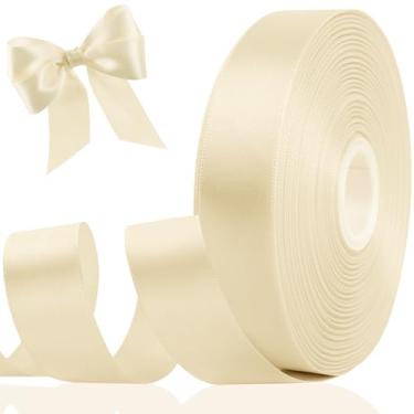 Imagem de Fita marfim 2,5 cm para embrulho de presente, fita de cetim dupla face para artesanato de buquê de flores, laços de cabelo DIY, flores eternas, dia dos namorados, casamento, festa de aniversário