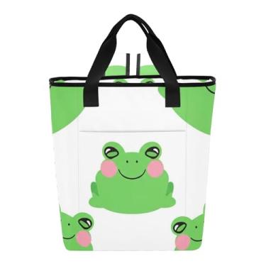 Imagem de Joitme Lancheiras térmicas isoladas fofas de sapos sorrindo rostos sorridentes mochila térmica 36 latas sacola de compras para mantimentos