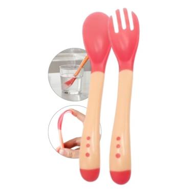 Imagem de Jogo Colher e Garfo Infantil Termossensível para Bebê - Talheres Infantis de Silicone que Muda de Cor com a Temperatura, Kit Introdução Alimentar Segura - Shop100 (Vermelho)