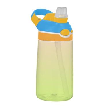 Imagem de Garrafa de água infantil gradiente rosa verde amarelo blush 473 ml garrafa de água de plástico reutilizável com tampa de canudo Tritan copo de viagem infantil à prova de vazamento portátil, alça de