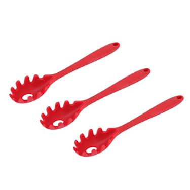 Imagem de GLOGLOW Colher Colher de Espaguete de Silicone, Resistente Ao Calor, 3 Peças, 11,2 X 2,4 Polegadas, para Cozinhar Massas e Servir Talheres (Vermelho)