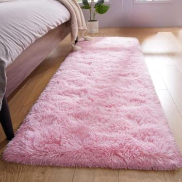 Imagem de Tapete para Quarto，Tapete Passadeira 2,00 x 0,60 Corredor Quarto Sala Beira de Cama Felpudo Peludo(Rosa bebê)