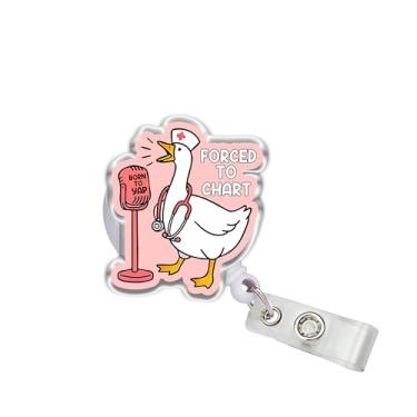 Imagem de OKOMCM Carretel retrátil Born to Yap Forced to Chart, engraçado ganso tamanho 5 cm clipe de cinto acrílico para crachá de identificação, cordão de crachá, acessórios presentes DIY para enfermeira