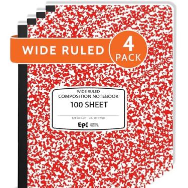 Imagem de Pacote com 4 cadernos EPI de composição de capa vermelha larga, a granel, 200 páginas (100 folhas), 24 x 19 cm, mármore, material escolar a granel, capa dura, durável, cadernos de escritório