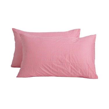 Imagem de WBYCOTBED Pacote com 2 fronhas tamanho queen com fecho de envelope xadrez vermelho 100% algodão fronhas laváveis à máquina protetores de travesseiro 50 × 76 centímetros