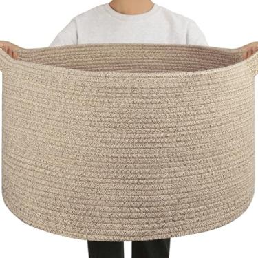 Imagem de OIAHOMY Cesta de cobertor de 90 L para sala de estar, cesta grande de 58 x 58 x 33 cm com alça, cesto de roupa suja para cobertores, travesseiros, armazenamento de brinquedos para crianças, cães