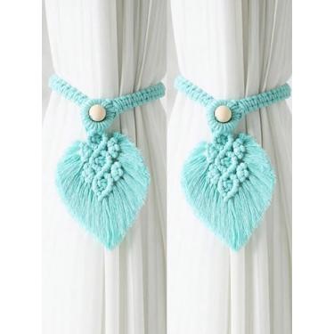 Imagem de Pacote com 2 laços de cortina de macramê Boho – Retentores de cortina em forma de folha feitos à mão, laços de cortina de corda tecida, tratamentos decorativos de janela para quarto e sala de estar