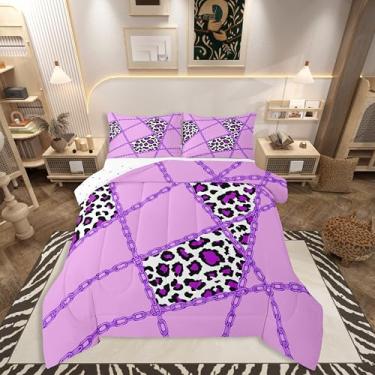 Imagem de jejeloiu Conjunto de cama de leopardo, macio para meninos e meninas, guepardo, estampa animal, tamanho Queen, corrente de ferro, edredom de microfibra, decoração de quarto, 3 peças com 2 fronhas