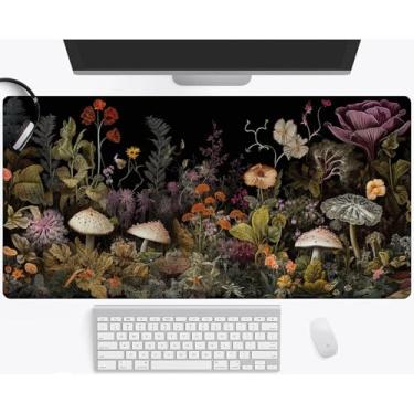 Imagem de Tapete de rato para jogos de flores silvestres floral grande estética grande tapete de rato para mesa XXL tapete de rato estendido para jogos decoração de escritório (90,9 x 39,9 cm) com bordas