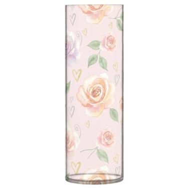 Imagem de CEBUGI Vaso de flor rosa 10 cm x 30 cm Vaso cilíndrico para flores, vaso transparente inquebrável para decoração de casa de festa de casamento