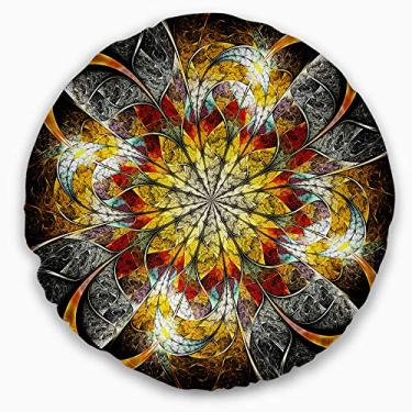 Imagem de Sala de estar redonda floral com flor dourada simétrica Designart, sofá, almofada de alta qualidade + capa de almofada impressa em ambos os lados 40 cm