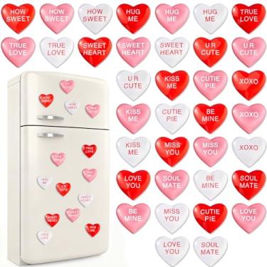 Imagem de Yunsailing 36 peças de ímãs de geladeira para dia dos namorados, decoração de vidro de cristal, doce conversa, coração, geladeira, adesivos magnéticos, vermelho, rosa, branco, adesivo magnético para