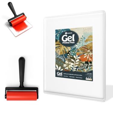 Imagem de Bloco de impressão em gel com pincel - placa de gel reutilizável para monoimpressão, estampagem e arte de textura, inclui mini pincel de rolo - ferramenta de arte não tóxica para iniciantes, artistas