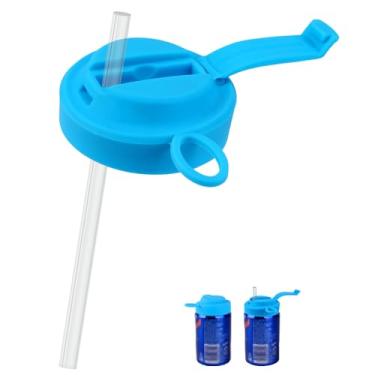 Imagem de Tampa de lata de refrigerante de silicone com canudo, tampa de lata reutilizável sem BPA, tampa de lata portátil à prova de vazamento para cerveja, suco e outras bebidas enlatadas padrão (azul)