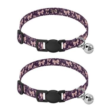 Imagem de SEHANY Conjunto de 2 coleiras de cachorro com laço roxo fofo, fivela de plástico resistente, leve, macia, com sino pequeno, coleiras personalizadas com nome de animal de estimação para meninos e